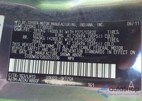2011 Toyota Sequoia Platinum 5.7L V8 from USA, damaged, VIN 5TDDW5G15BS053336